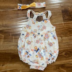 Shabby chic girls baby bubble romper w/ headband size 18 months
